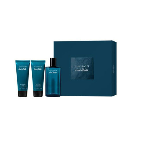 Conjunto Davidoff Cool Water Masculino (3 peças) 4,2 oz EDT / 2,5 oz SG / 2,5 oz ASB (caixa rígida)