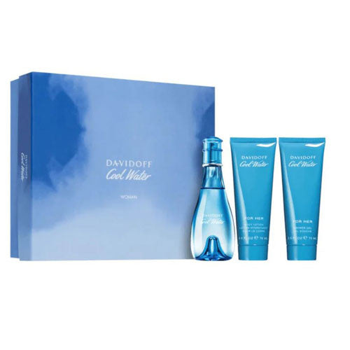 Conjunto Davidoff Cool Water Feminino (3 peças) 100ml EDT SP / 75ml SG / 75ml BL